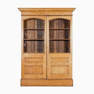 Large English Oak Glazed Bookcase Cabinet, 1900s