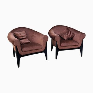 Set of Upholstered Armchairs with Stained Wood Frames, Italy, 1960s