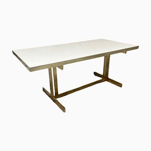 Mesa de comedor italiana de latón y laminado de Mario Sabot, años 80