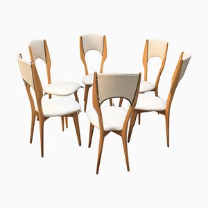 Italian Cherry and Ivory Skai Dining Chairs, 1950s, Set of 6
