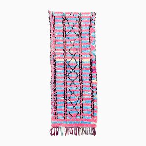 Tappeto Boucherouite in cotone rosa fatto a mano, marocchino, anni '80