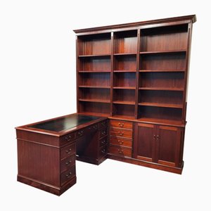 Libreria inglese in mogano con scrivania