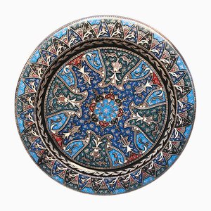 Hand Carved Colorful Tulip Design Copper Tray