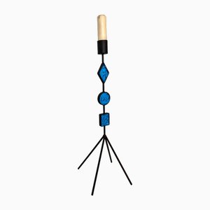 Floor Candleholders in Wrought Iron and Glass Decoration, Italy, 1970s