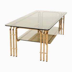 Rechteckiger Couchtisch aus Metall & Rauchglas, 1970er
