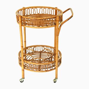 Carrello bar vintage in bambù e vimini, Italia, anni '70