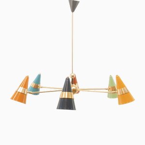Lustre Sputnik Ajustable à 6 Lampes avec Cônes Colorés