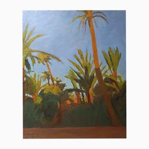 Omar Logang, Palm Trees, Oil on Canvas, 21st Century