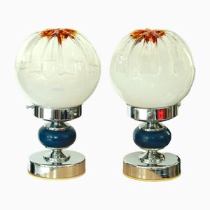 Vintage Space Age Atomi Murano Table Lamps attributed to Mazzega, Italy, 1970s, Set of 2