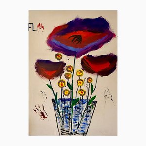 Gauthier Bruel, Red and Yellow Flowers, Acrylic on Canvas, 2024