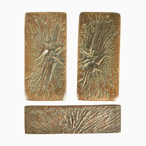 Brutalist Bronze Push Pull Door Handles and Letterbox with Dynamic Relief, 1970s, Set of 2