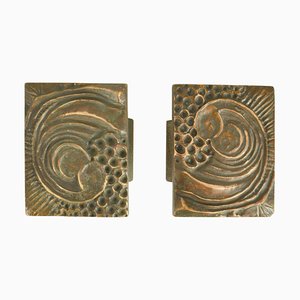 Architectural Bronze Square Push Pull Door Handles with Organic Relief, 1970s, Set of 2
