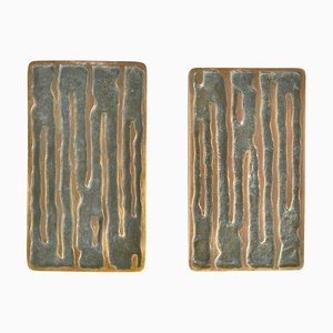 Architectural Bronze Square Push Pull Door Handles with Wave Relief, 1970s, Set of 2