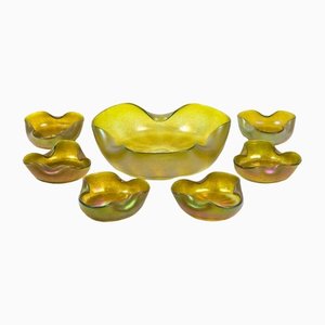 Art Nouveau Silberiris Fruit Bowl with 6 Small Serving Bowls from Loetz Witwe, 1910s, Set of 7