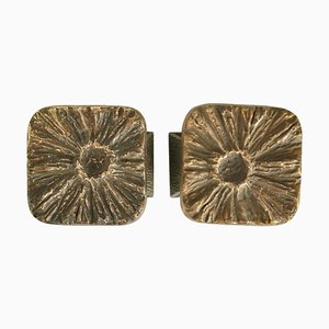 Brutalist Bronze Square Push Pull Door Handles with Flower Relief, 1970s, Set of 2