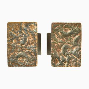 Brutalist Bronze Push Pull Door Handles with Abstract Relief, 1970s, Set of 2
