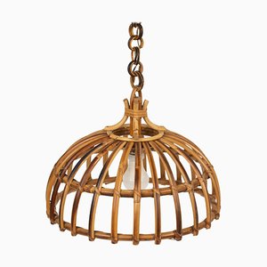 Lustre Mid-Century Artisanal en Rotin et Bambou, Italie, 1970s