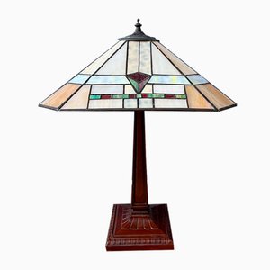 Art Deco Tiffany Style Table Lamp with Stained Glass Shade