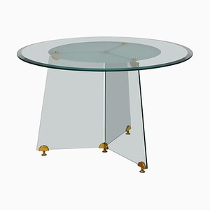 Table Circulaire en Verre et Laiton, 1970s