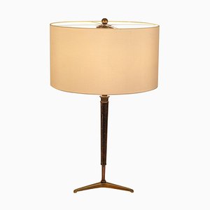 French Table Light with Stitched Leather Stem, 1950s