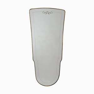 Early Italian Brass Frame Wall Mirror with Etching, 1950s
