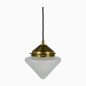 Art Deco Brass Pendant Light with Conical Glass Shades, Vienna, 1930s