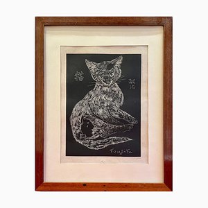 Leonard Tsuguharu Foujita, Katze, 1927, PP auf Pergament, gerahmt
