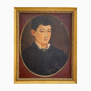 Portrait of a Young Boy, Oil on Canvas, 19th Century, Framed