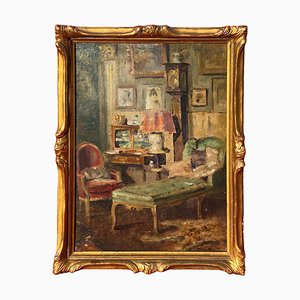 William Albert Ablett, Innenszene, Öl auf Holz, gerahmt