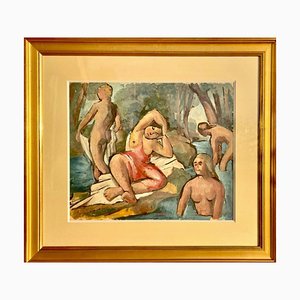 Charles Walch, bañándose en el río, Gouache