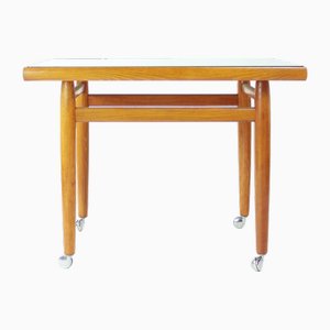 Oak Side Table on Wheels, Czechoslovakia, 1970s