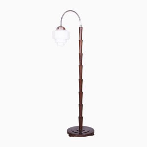 Kubismus Stehlampe aus Buche & Verchromtem Stahl, 1920er