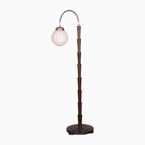 Kubismus Stehlampe aus Buche & Chrom, 1920er