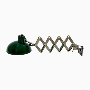 Lámpara de pared industrial en forma de tijera en verde oscuro, años 50