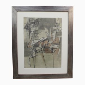 C. Malengrez, Composition, 1971, Charcoal Drawing, Framed