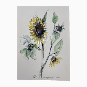 Hans Ott, Girasole, 1968, Disegno a inchiostro e acquerello