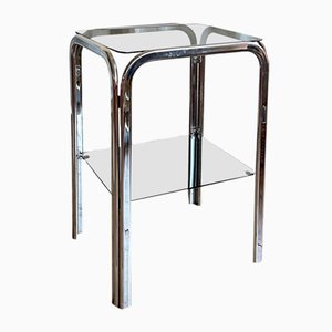 Vintage Tubular Chrome Two-Tier Side Table with Smoked Glass Shelves, 1970s