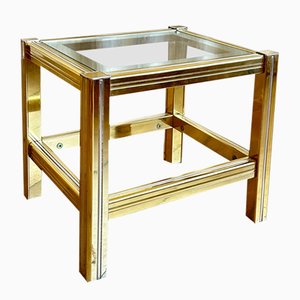 Hollywood Regency Angular Golden Metal Glass Top Side Table, 1970s