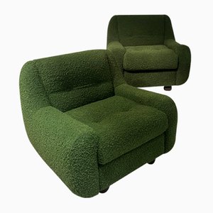 Set of Green Bouclette Easy Chairs, 1970s