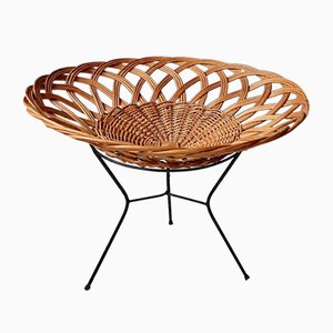 Rattan Magazine Holder on Metal Stand, 1960s