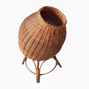 Maceta de ratán con soporte, años 70