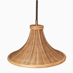 Height Adjustable Rattan Pendant Lamp, 1980s
