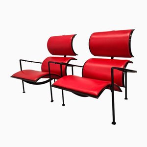 Set of Red Leather Armchairs by Carlo Forcolini for Alias, 1986