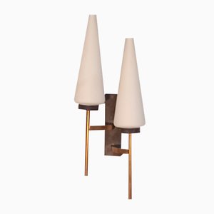Französische Vintage Wandlampe aus Messing & Opalglas, 1950er