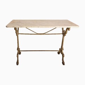 Mesa de jardín de bistró francesa de hierro fundido con tablero de mármol, década de 1900