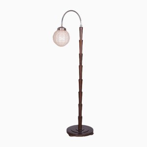 Cubism Floor Lamp in Beech, Chrome & Milk Glass, 1920s