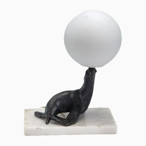 Art Deco Marble Seal Table Lamp, 1930s