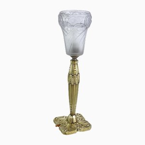 Art Deco Tischlampe aus Bronze & Glas, 1930er