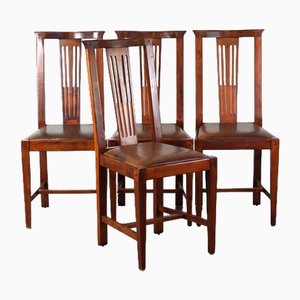 Chaises de Salle à Manger Art Nouveau en Cuir de Mouton, Set de 4