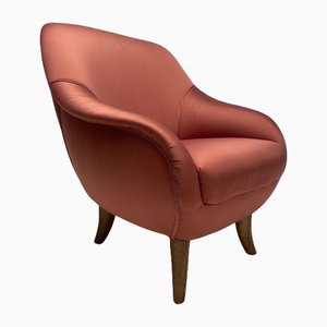 Mid-Century Armchair in Pink Satin in the style fo Gio Ponti, Italy, 1950s